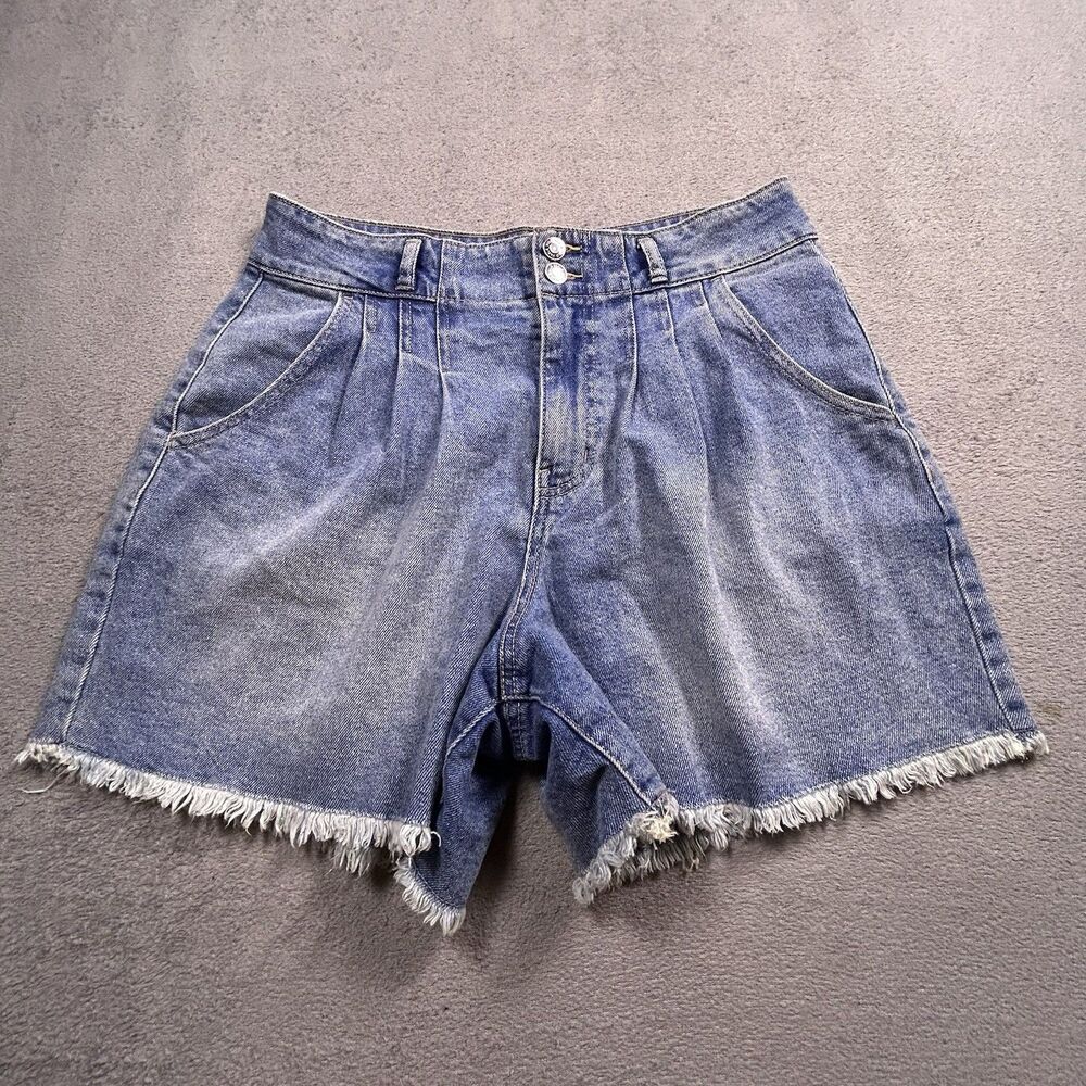 Wild Fable Jean Shorts Womens Size 10 High Rise Pleated Raw Hem Acid Wash Denim